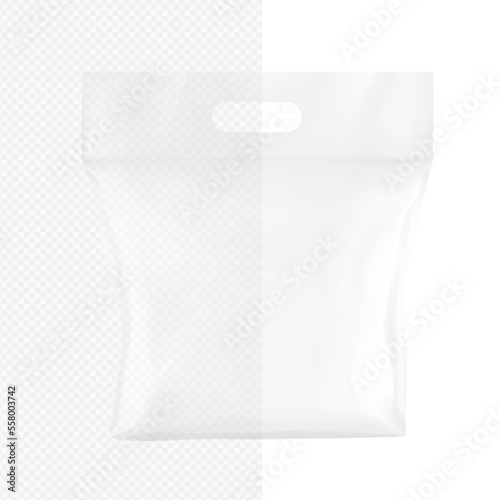 Realistic plastic bag with handle mockup. Vector illustration isolated on transparent background. Ready and simple to use for your design. EPS10.	