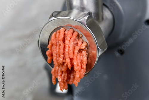 Making ground meat in modern food processor with the meat grinder