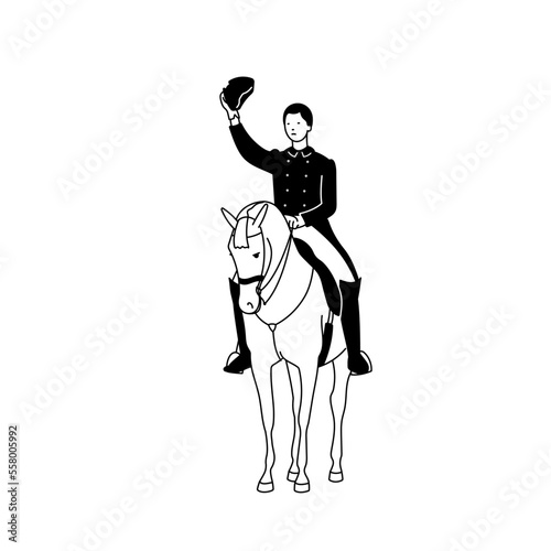 The rider on the horse raised his hat in greeting