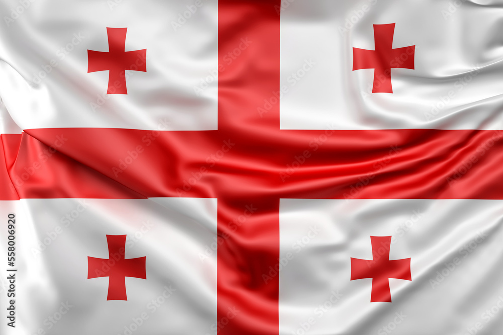 Ruffled Flag of Georgia (Sakartvelo). 3D Rendering Ruffled Flag of Georgia (Sakartvelo). 3D Rendering