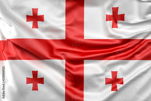 Ruffled Flag of Georgia (Sakartvelo). 3D Rendering