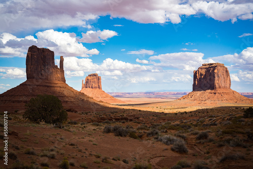 mitten buttes in monument valley on a sunny day  