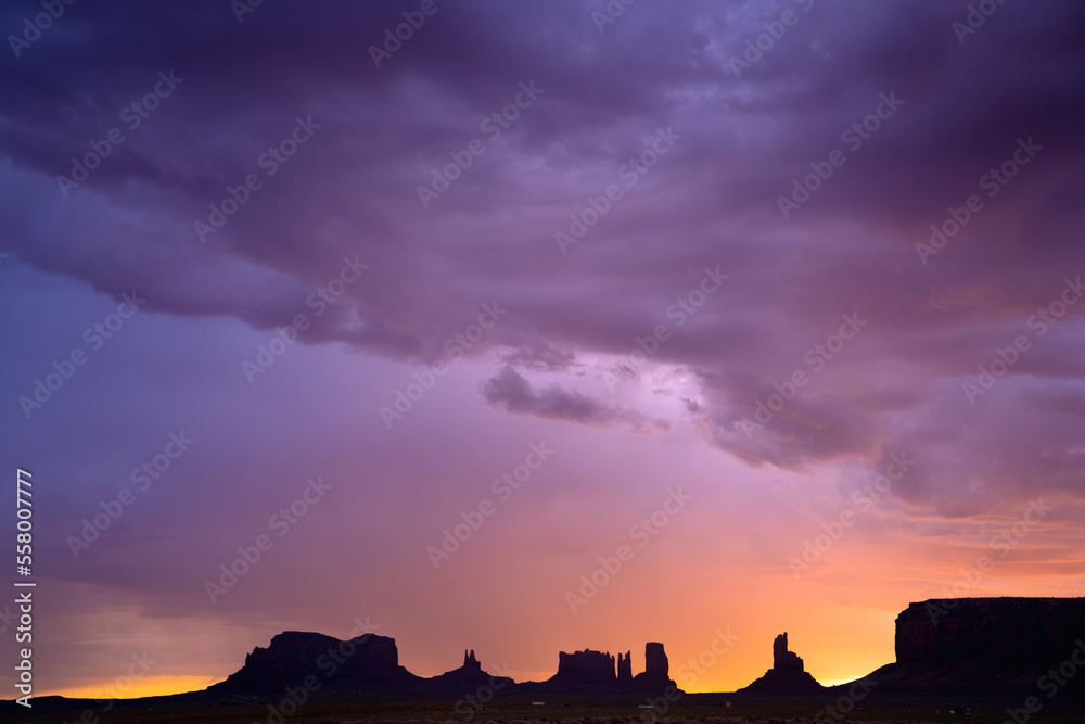 colorful sunrise over monument valley 
