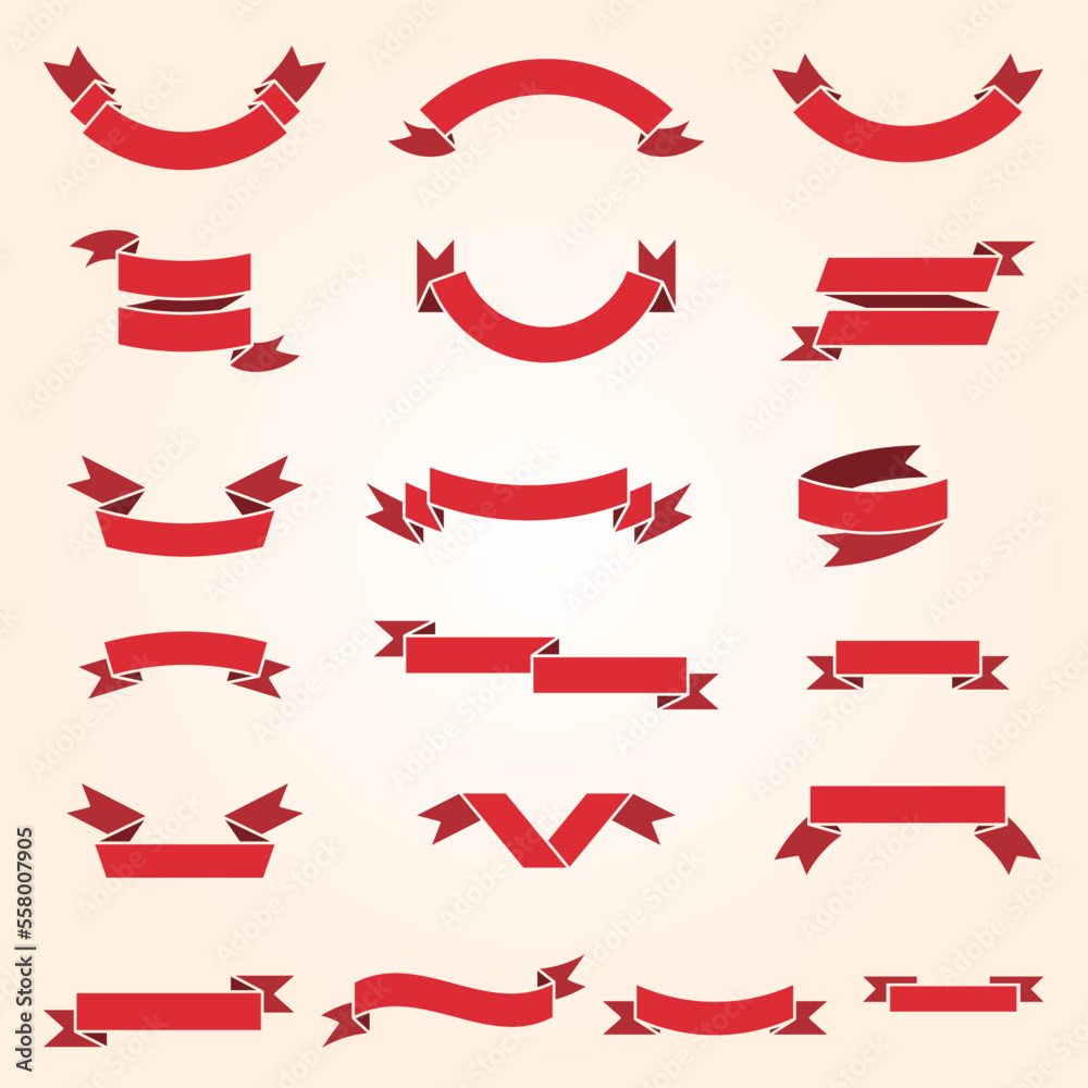 Big red ribbons set, Vector Illustration.