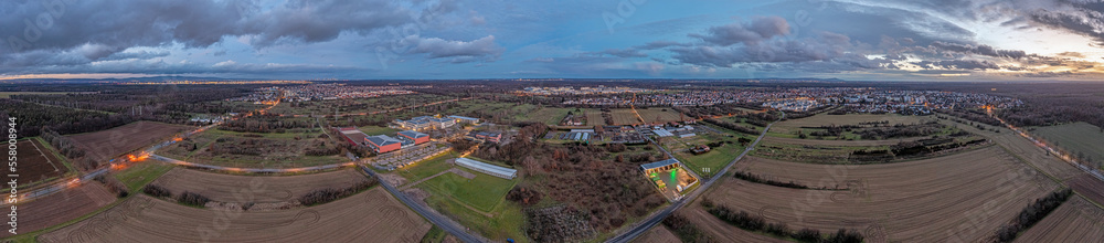 Drone panorama over the city of Moerfelden-Walldorf near Frankfurt