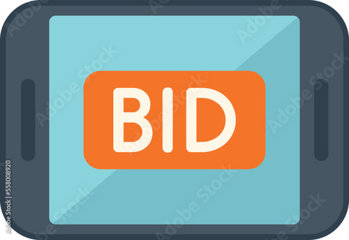Tablet bid auction icon flat vector. Price sell. Finance process isolated