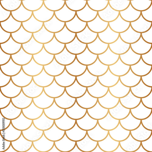 Scale seamless pattern. Repeating fish background. Texture fishes for design prints. Repeated gold skin scaled dragon or scallop. Shape squama printsnake. Repeat fishscale element. Vector illustration