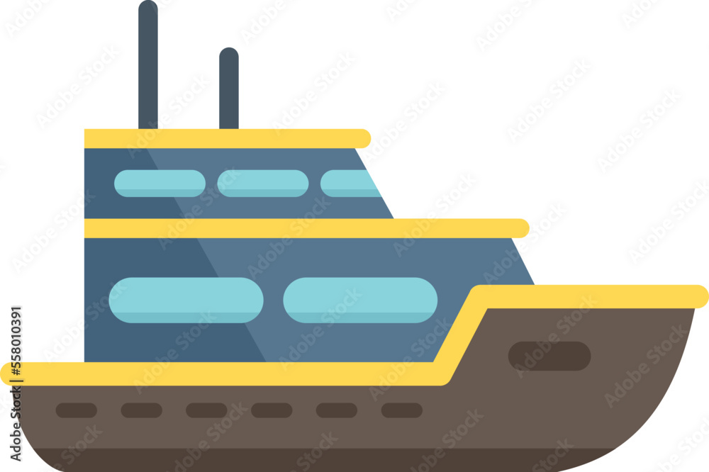 Ocean fishing boat icon flat vector. Fish sea. Ship vessel isolated Ocean fishing boat icon flat vector. Fish sea. Ship vessel isolated