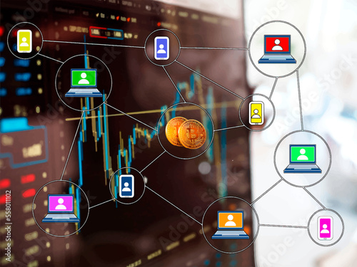 block chain network with users and bitcoin