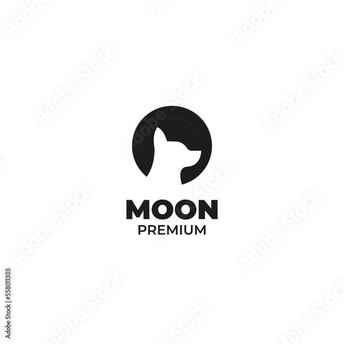 Flat moon dog logo design vector illustration