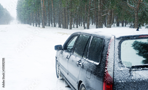 car in snow in the winter