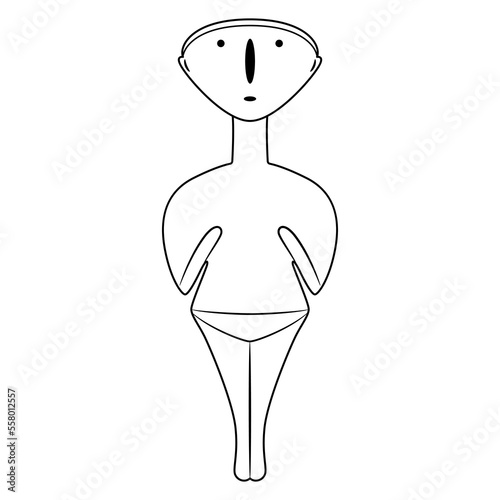 Bronze Age stargazer. Cycladic idol. Female figurine from Anatolia. Goddess sculpture from ancient Turkey. Black and white linear silhouette.