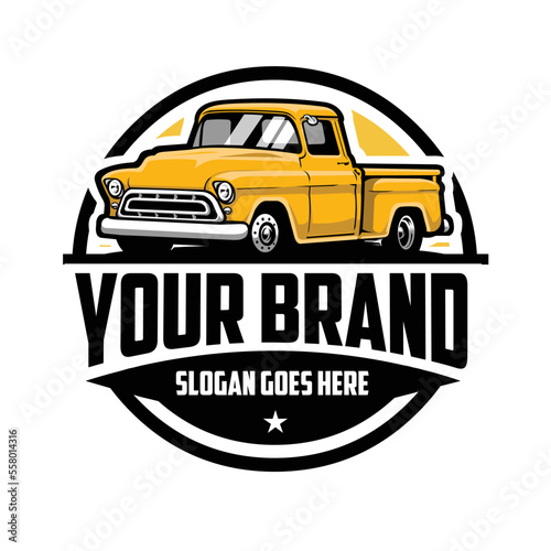 Classic hot rod truck restoration emblem ready made logo design