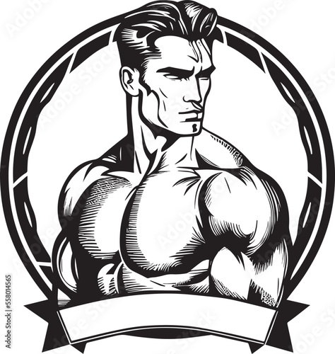 black and white illustration of a bodybuilder man