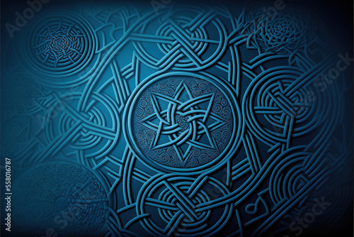Celtic Knot Design Abstract Green Blue Background, generative ai