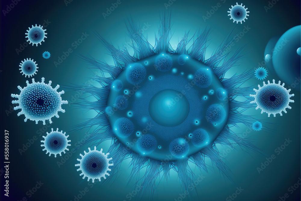 Abstract Viral Bacterial Microsopic Blue Background Abstract, generative ai