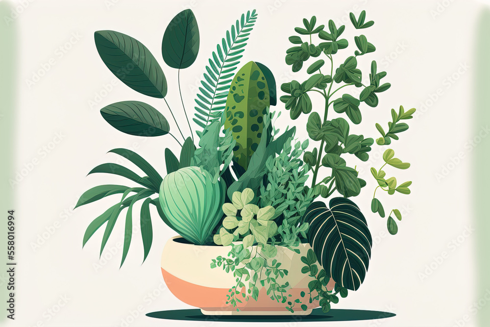 Design for a house plant in a . flat drawing that is isolated. Flat ...