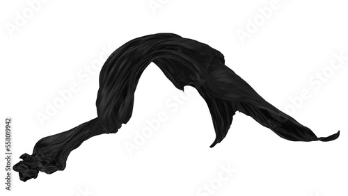 Beautiful flowing fabric of black wavy silk or satin. 3d rendering image. © Andrey Shtepa