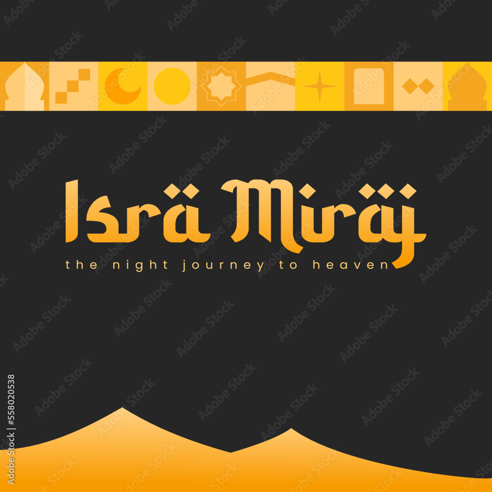 Isra Miraj Day Square Banner Minimalist Flat Illustration Style