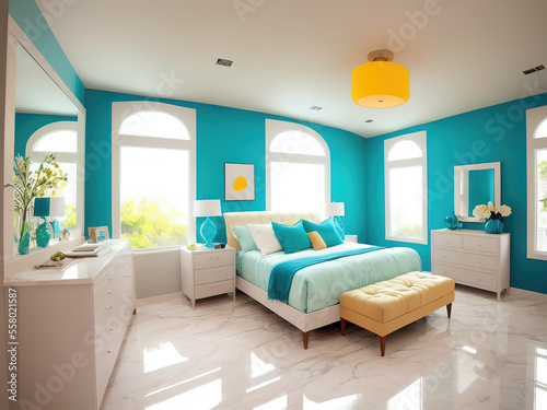 Beautiful multi-colored bedroom  interior decor  AI