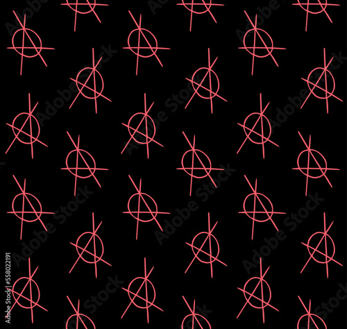 Vector seamless pattern of hand drawn doodle sketch anarchy symbol isolated on black background