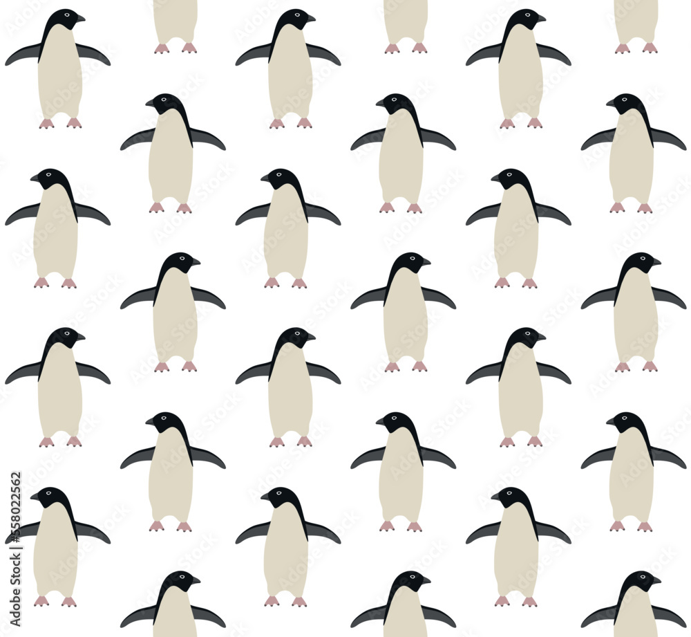 Obraz premium Vector seamless pattern of hand drawn flat penguin isolated on white background