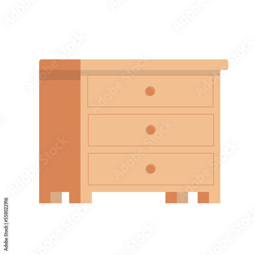 Brown Flat Drawer with 3 shelves. Vector. Illustration