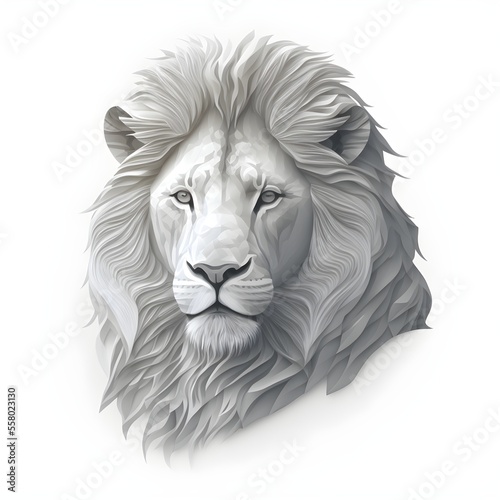 A beautiful and realistic lion head  black and white concept with white background