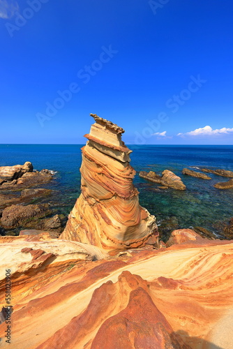 Coastal rock formations in Nanya, Northeast Coast National Scenic Area, Taipei Taiwan. photo