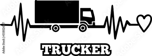 Vector Illustration of Trucker Cardiogram. Ideal for truck lovers, transporters. Designs for t-shirts, clothes, vinyls, mugs, tattoos, wallpapers and others.
