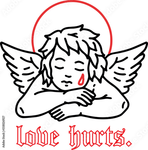 Weeping Angel Crying Love Hurts. Feeling Pain Vector Illustration, Designs for clothes, mugs, vinyls, prints and others