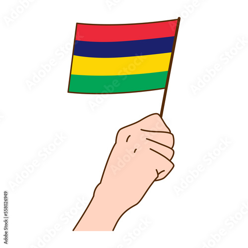 Hand Holding Mauritius National Flag Illustration. Hand Drawn Style Vector Illustration - EPS 10 Vector