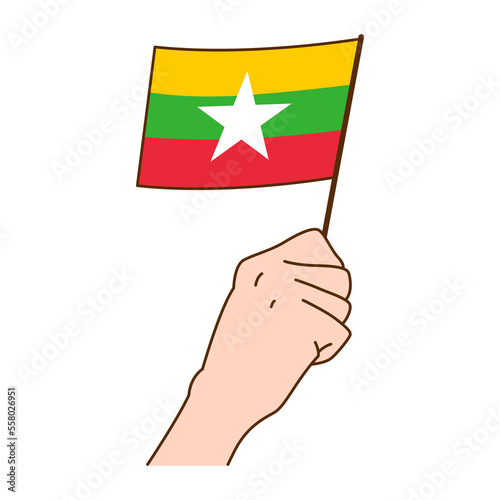 Hand Holding Myanmar National Flag Illustration. Hand Drawn Style Vector Illustration - EPS 10 Vector © Tyo Story