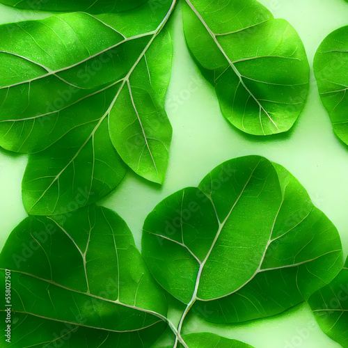 Long Green Tree Forest Leaves and Stems on Dark Background (Seamless Repeating Tiling Pattern) (AI)