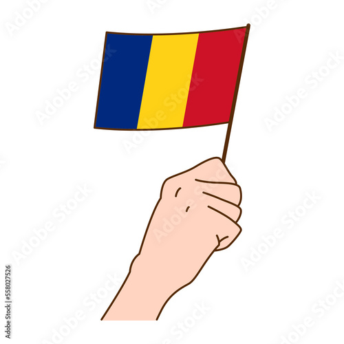 Hand Holding Romania National Flag Illustration. Hand Drawn Style Vector Illustration - EPS 10 Vector