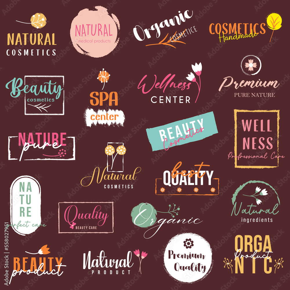 Organic, natural and beauty products, cosmetics and wellness logo, sign, badge and icon.