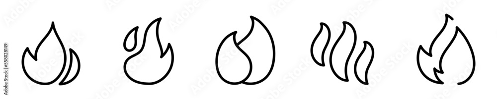 Conjunto de iconos de llama de fuego. Hoguera, llama ardiente. Ilustración vectorial Conjunto de iconos de llama de fuego. Hoguera, llama ardiente. Ilustración vectorial