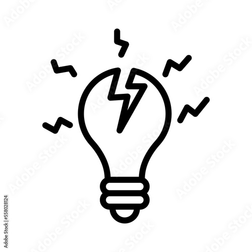 Icono de bombilla rota. Sin inspiración, fracaso, desanimado, sin idea, fallar. Ilustración vectorial