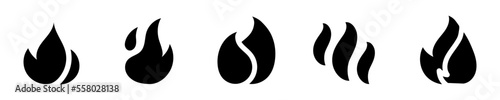 Conjunto de iconos de llama de fuego. Hoguera, llama ardiente estilo silueta negro. Ilustración vectorial