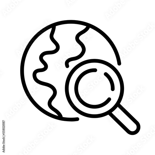 Icono de buscar en el mapa. Explorar el mundo, búsqueda global. Ilustración vectorial
