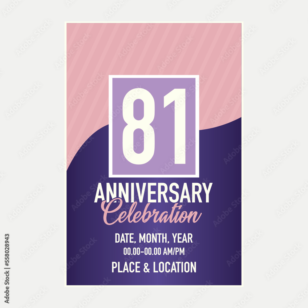 Vector 81st years anniversary vector invitation card. template of invitational for print design.
