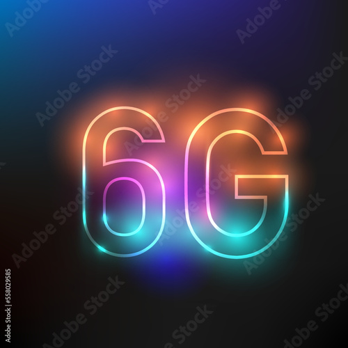 6G symbol RGB lighting.Neon light 6G symbol for icons, business and education