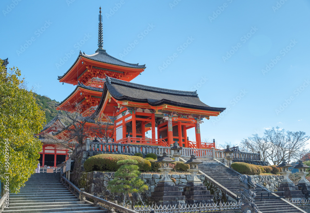 The most beautiful viewpoint of Kiyomizu-dera Temple is a popular tourist destination in Kyoto, Japan.