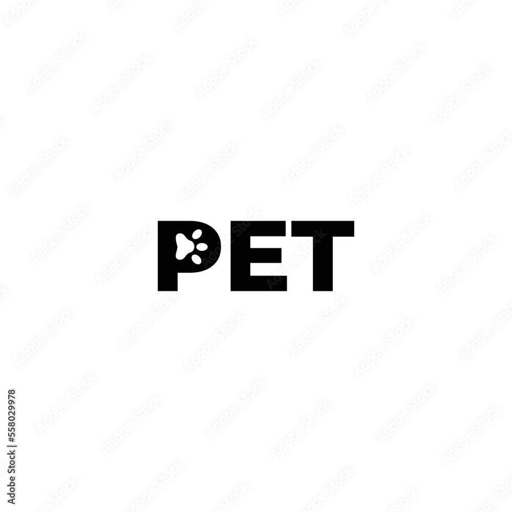Obraz premium word pet with paw icon in letter P word mark logo design concept