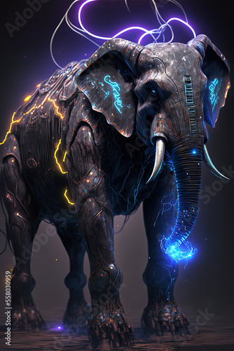 Colorful and vivid realistic illustration of elephant neon with paint splitters on colorful Generative AI