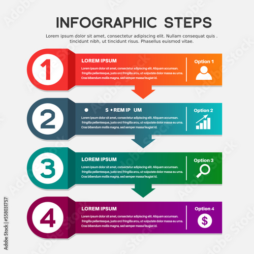 Vector 4 steps time line info graphic template with arrows. Vector illustration