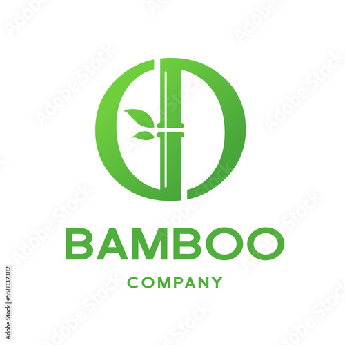 Bamboo O letter or alphabet vector logo template. This logo with symbol and leaf. Green color and suitable for business and culture of china.