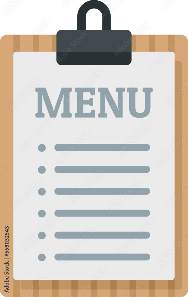 Restaurant menu clipboard icon flat vector. Food dish. Coffee cook isolated