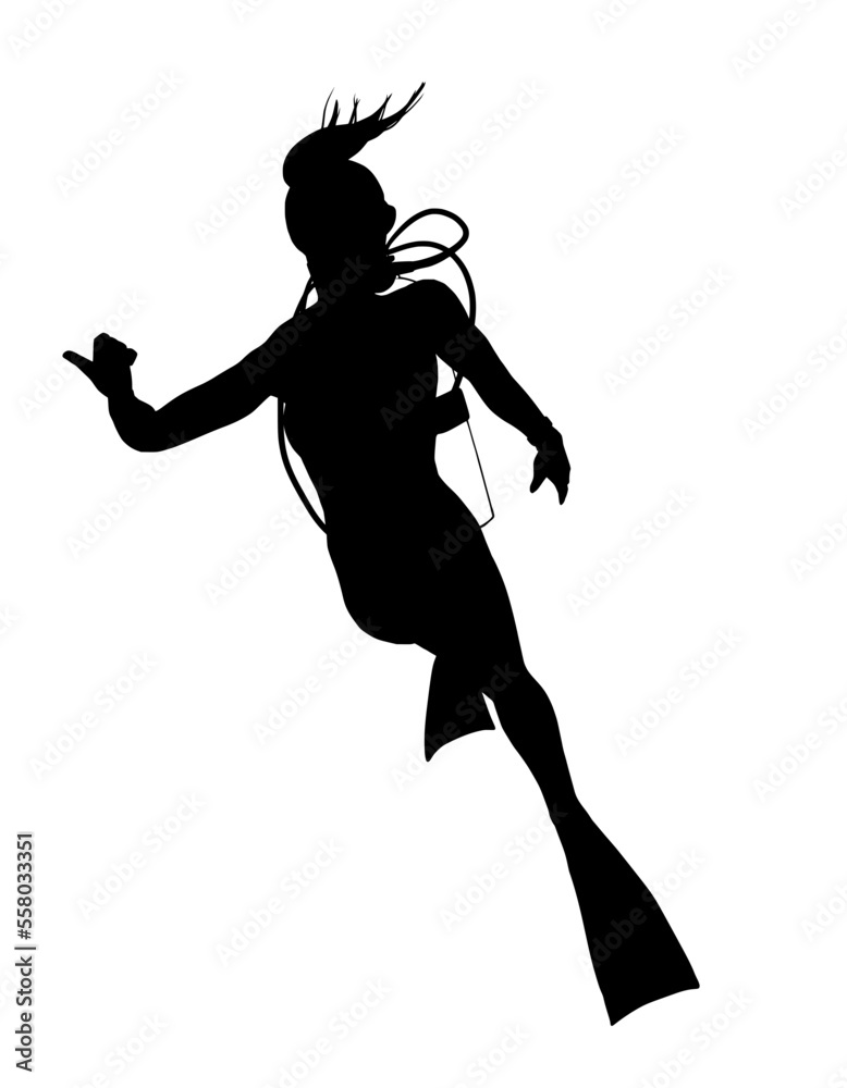 Naklejka premium Female scuba diver pointing direction