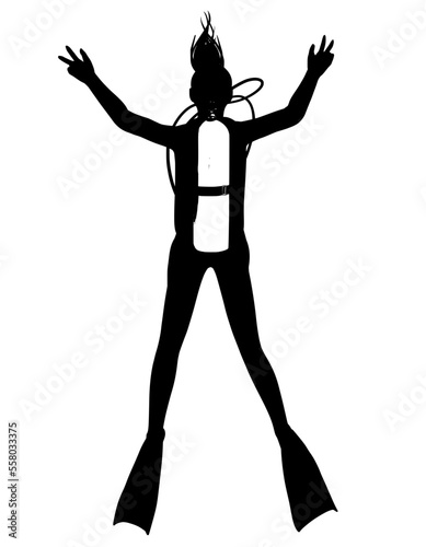 Female scuba diver with posing peace sign